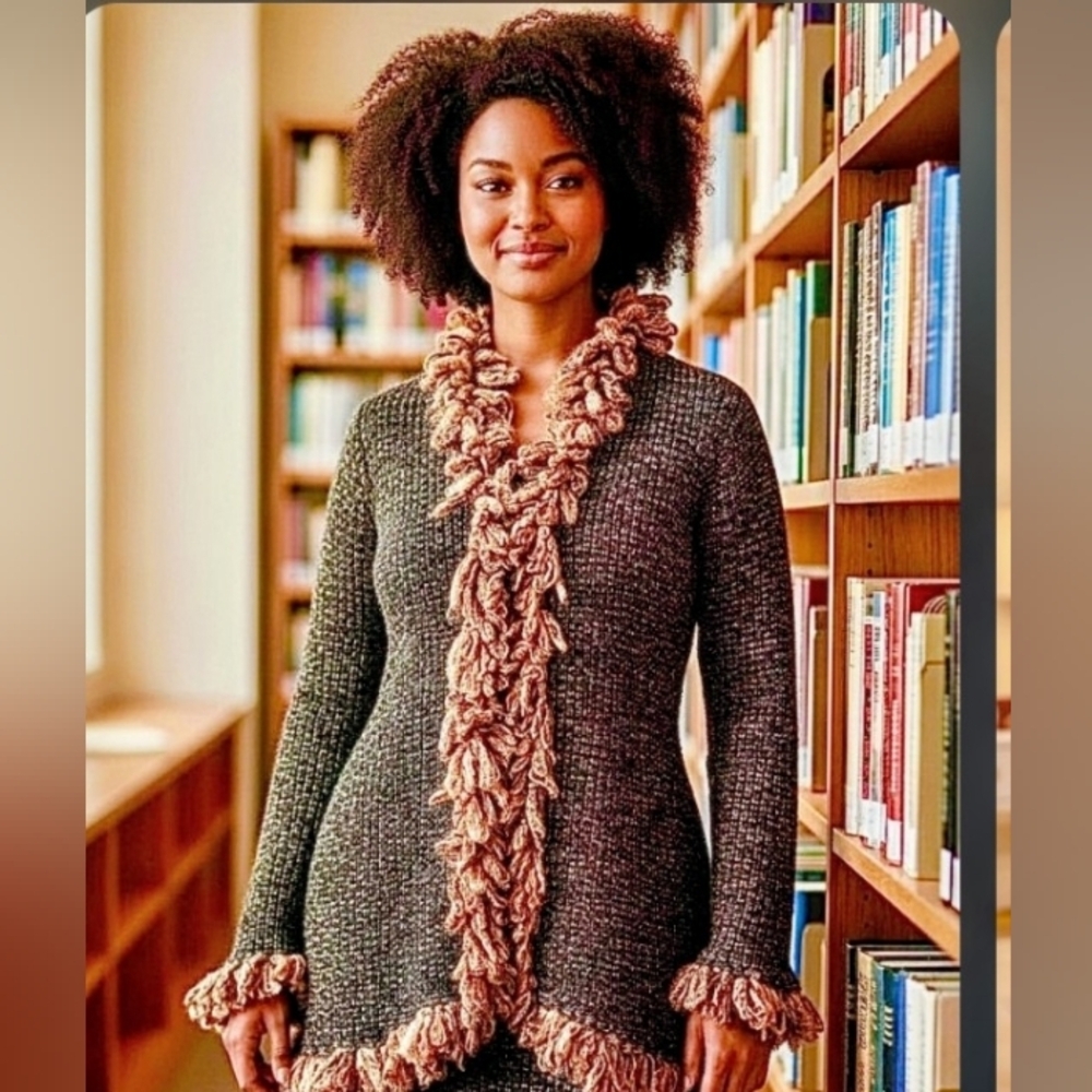 COUTURE HIGHEND KNIT QUALITY THICK WOOL BOUCLE LOOP CARDIGAN JACKET SWEATER M/ L